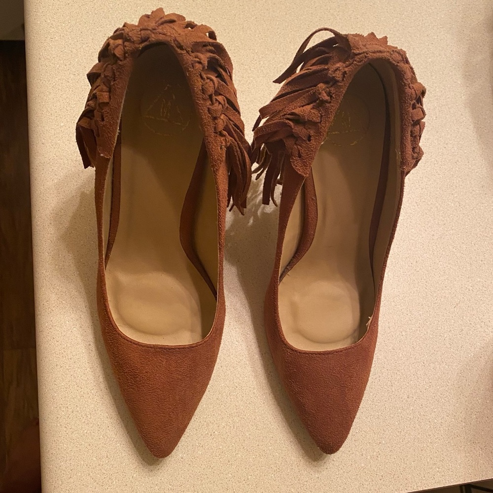 Brown  Suede Tassel Heels